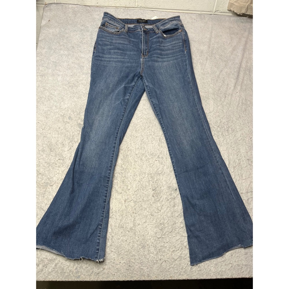 Judy Blue Los Angeles Flare Jeans Medium Wash Raw Hem High‎ Rise Size 13/31